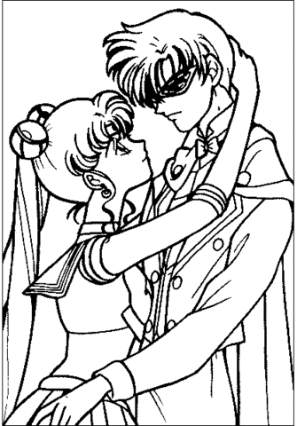 Usagi Tsukino And Mamoru Chiba  Coloring Page